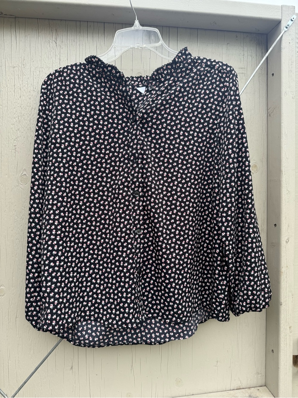 Time and Tru Black Blouse with Pink Ditsy Floral Print